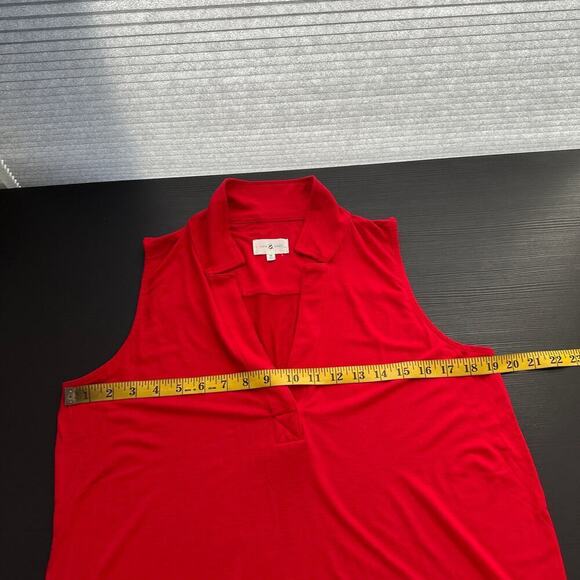 Lou & Grey Red Collared Split Neck Sleeveless Pullover Casual Top Size Medium - Picture 9 of 10